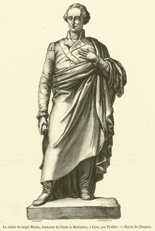 Statyn av major Martin, grundare av Martiniere-skolan, i Lyon (gravyr) av French School