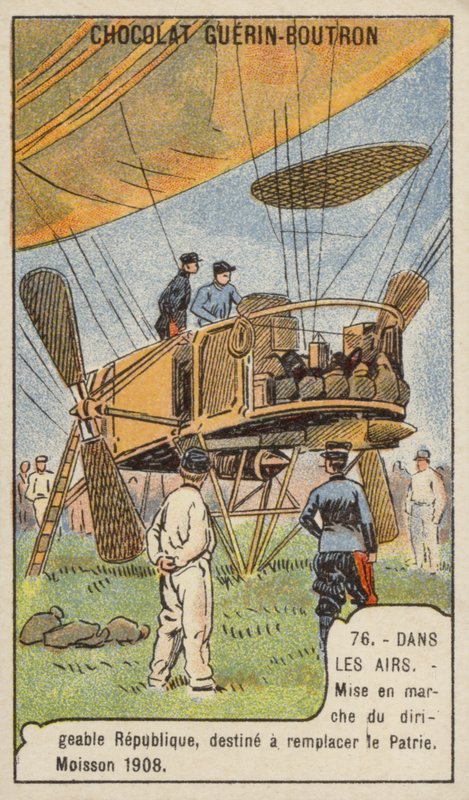 Lansering av det franska militära luftskeppet La Republique, ersättning för den förlorade Patrie, Moisson, Frankrike av French School