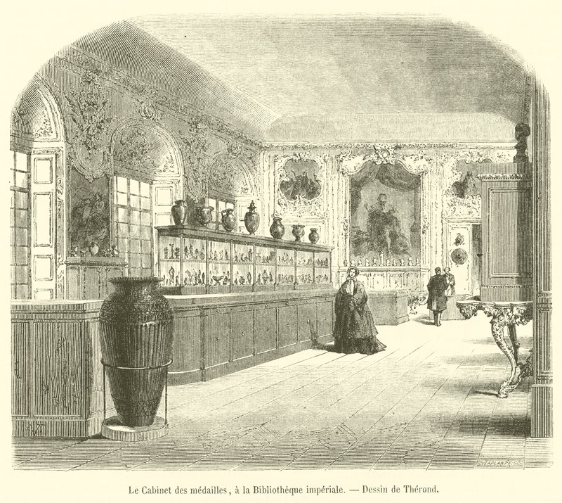 Medaljkabinettet, vid Imperial Library (gravyr) av French School