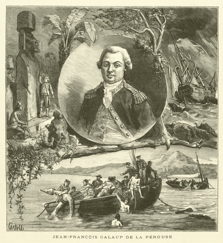 Hundraårsminnet av La Perouse (gravyr) av French School