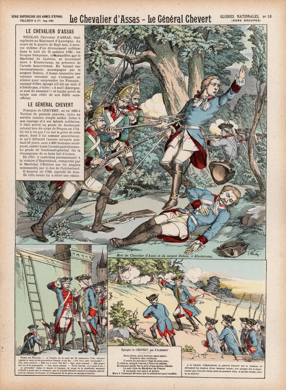 Riddaren av Assas, General Chevert (färg litho) av French School