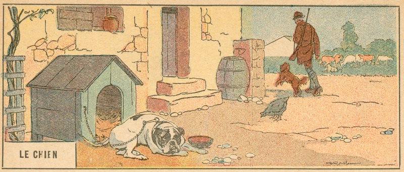 Le Chien (färglitografi) av French School