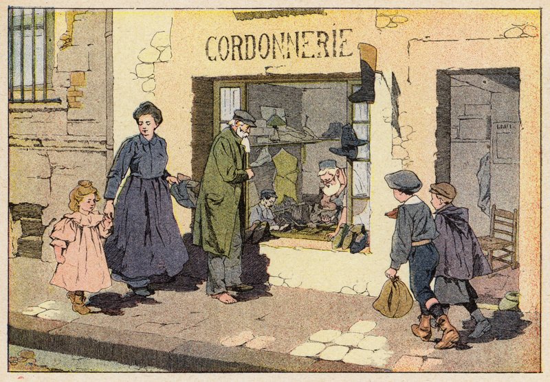 Le Cordonnier, Skomakaren (lito i färg) av French School