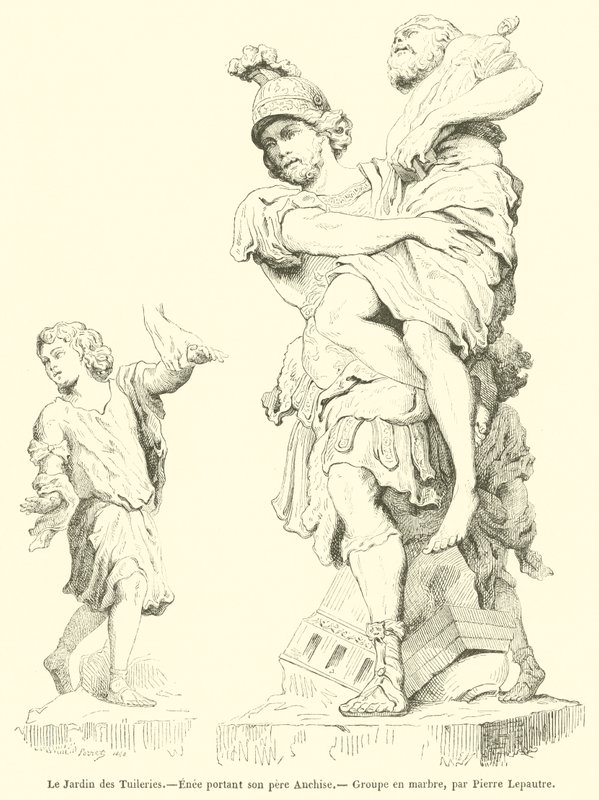 Tuileriträdgården, Aeneas bär sin far Anchises (gravyr) av French School
