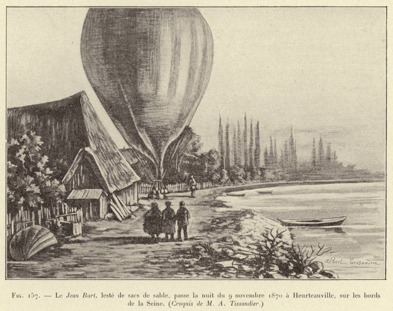 Jean Bart, tyngd av sandsäckar, tillbringade natten den 9 november 1870 i Heurteauville, på stranden av Seine av French School