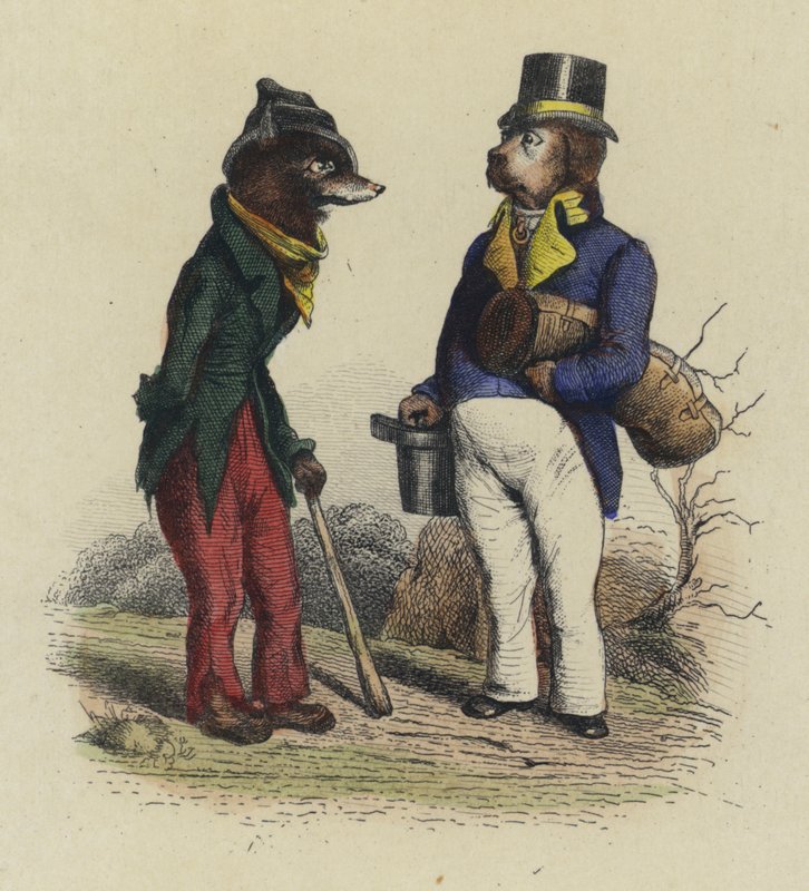 Vargen och hunden (färgad gravyr) av French School