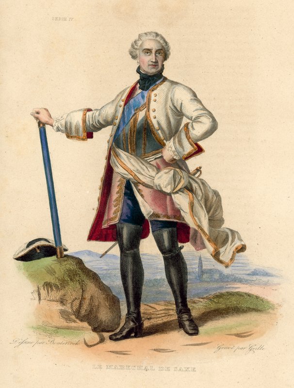 Le Marechal de Saxe (färgad gravyr) av French School