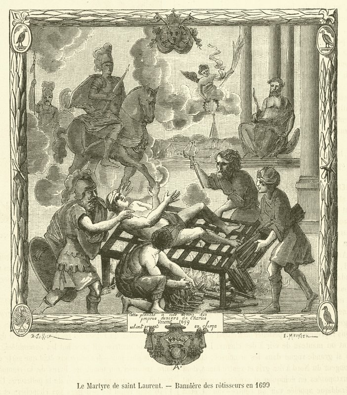 The Martyrdom of Saint Lawrence, Banniere des rotisseurs 1699 (gravyr) av French School
