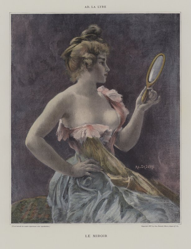 Le Miroir (The Mirror) (färg litho) av French School