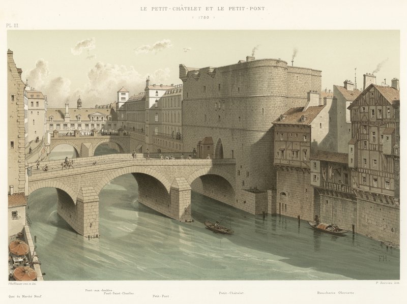 Petit-Chatelet och Petit-Pont, 1780 av French School