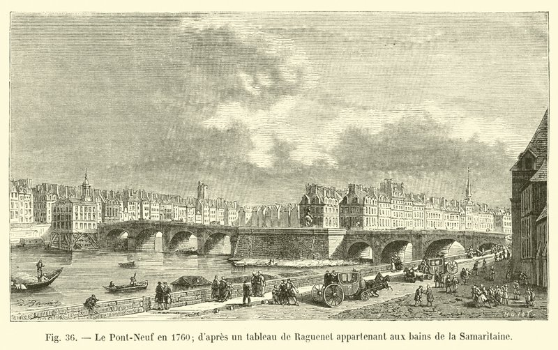 Pont-Neuf 1760, efter en målning av Raguenet som tillhör Samaritaine-baden av French School