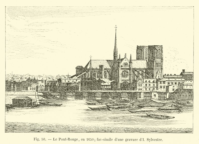 Röda bron, år 1650; faksimil av en gravyr av Sylvestre av French School
