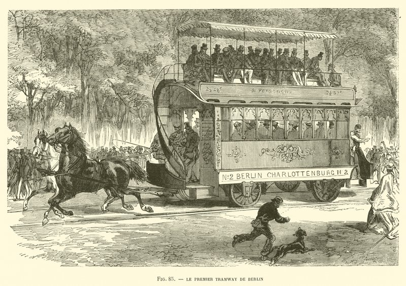 Berlins första spårvagn (gravyr) av French School