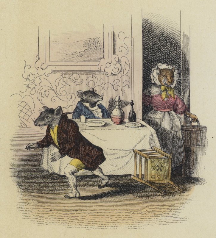 Rat De Ville And The Rat Des Champs (färgad gravyr) av French School