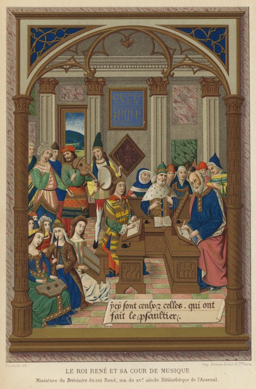 King Rene and his Court of Music (chromolitho) av French School