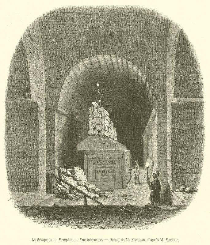The Serapeum of Memphis, interiör (gravyr) av French School