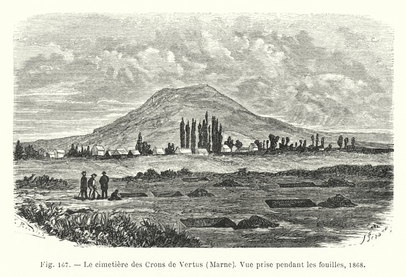 Crons de Vertus-kyrkogården, Marne, Vy tagen under utgrävningarna av French School