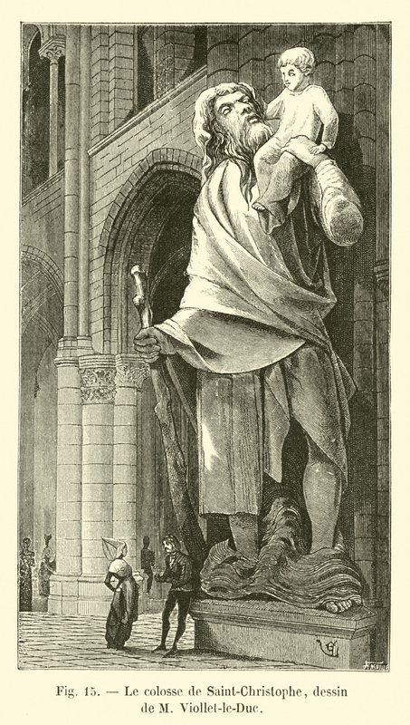 The Colossus of Saint Christopher, teckning av M Viollet-le-Duc av French School