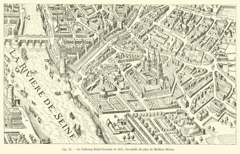 Faubourg Saint-Germain 1615, faksimil av Mathieu Merians plan av French School
