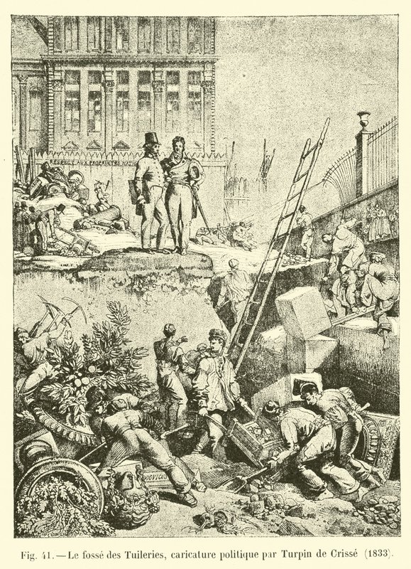Tuileriernas grop, politisk karikatyr av Turpin de Crisse, 1833 av French School