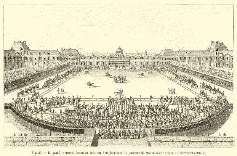 År 1662 har den stora karusellen utsikt över platsen för Mademoiselles parterre, nuvarande Place du Carrousel av French School