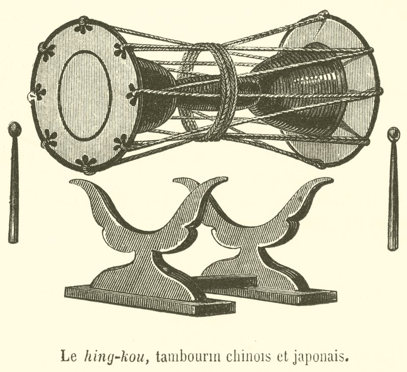 Hing-kou, kinesisk och japansk tamburin (gravyr) av French School