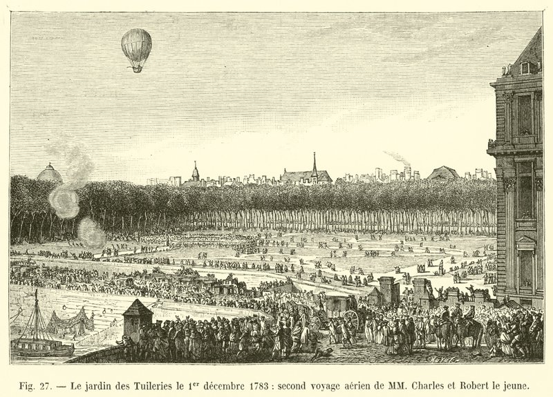 Tuileriträdgården den 1 december 1783, andra flygresan för MM Charles och Robert den yngre av French School