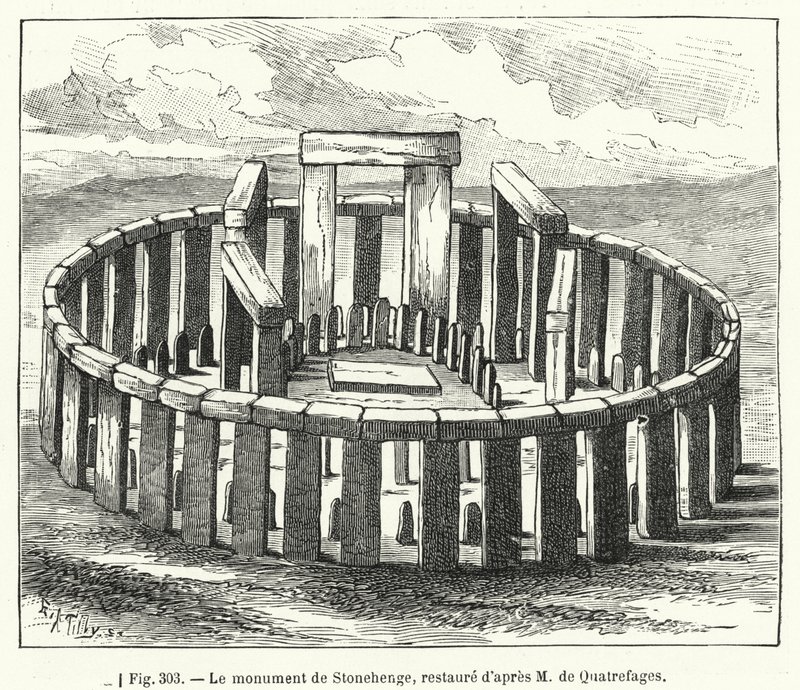 Monumentet Stonehenge, restaurerat efter M de Quatrefages (gravyr) av French School