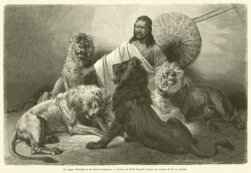 Negus Theodore II i domstolsdräkt (gravyr) av French School