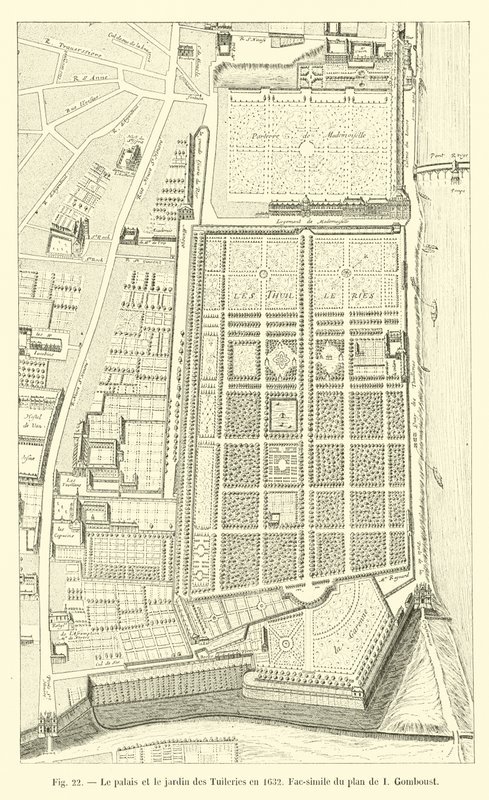 Tuileriernas palats och trädgård 1632, faksimil av planen av I Gomboust av French School