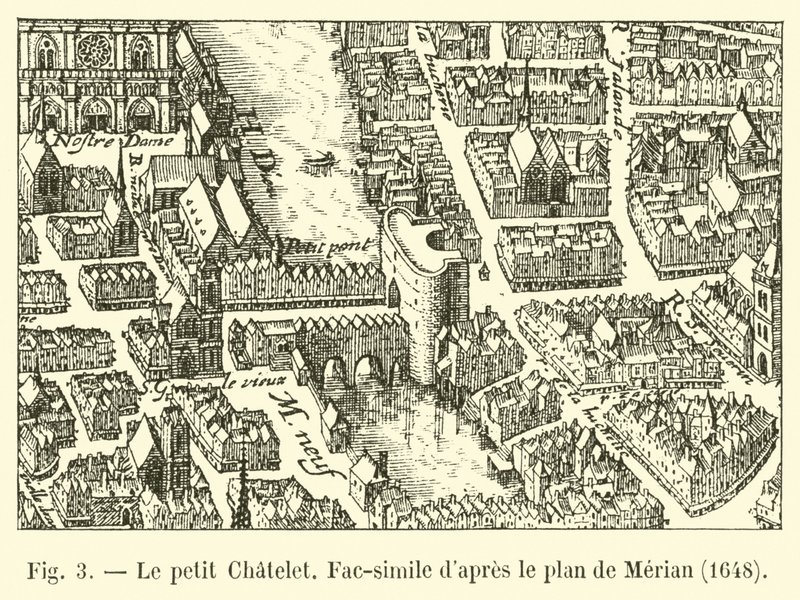 Le petit Chatelet, faksimil från Merians plan, 1648 av French School