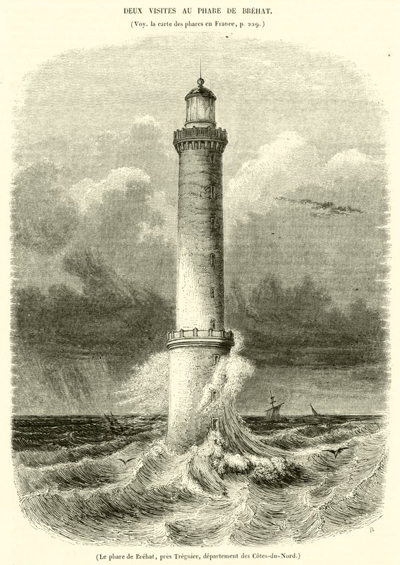 Brehat fyr, nära Treguier, departementet Côtes-du-Nord (gravyr) av French School