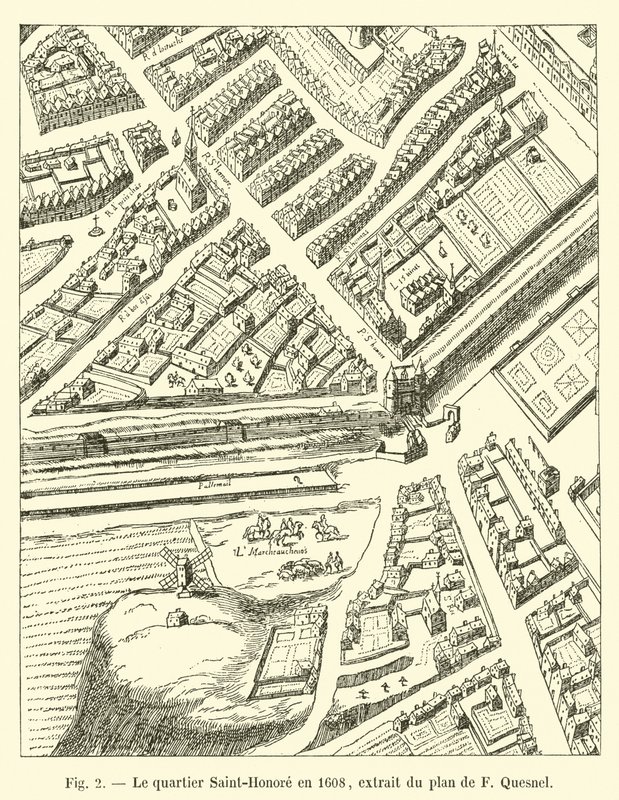 Saint-Honore-distriktet 1608, utdrag ur planen för F Quesnel av French School