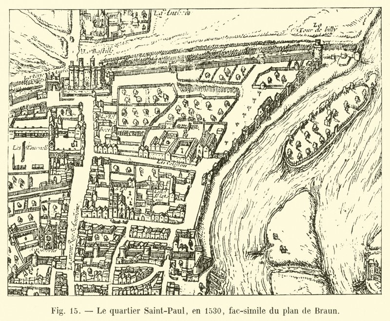 Saint-Paul-distriktet, 1530, faksimil av Brauns plan av French School