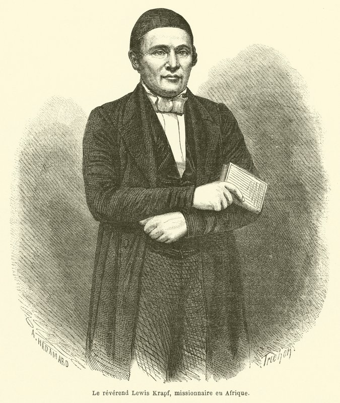 Pastor Lewis Krapf, missionär i Afrika (gravyr) av French School