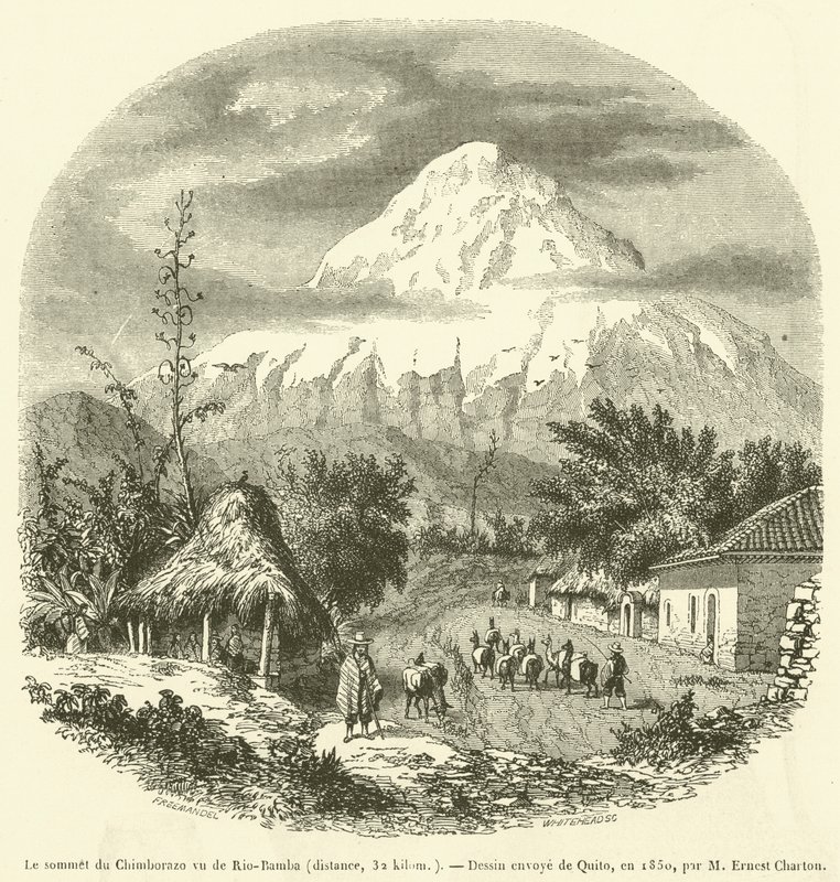 Toppen av Chimborazo sett från Rio-Bamba, avstånd, 32 kilometer (gravyr) av French School