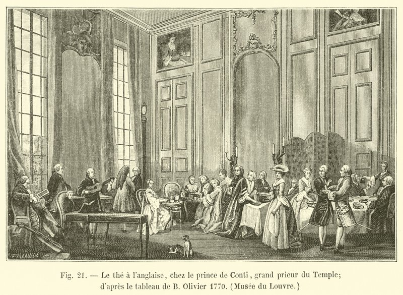 Engelskt te, med Prince de Conti, templets Grand Prior; efter målningen av B Olivier 1770, Louvren av French School