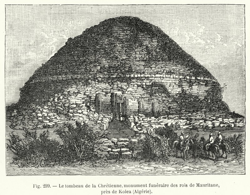 Chretienne-graven, begravningsmonument av kungarna av Mauritane, nära Kolea, Algeriet (gravyr) av French School