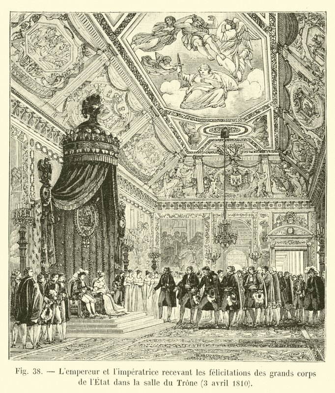 Kejsaren och kejsarinnan tar emot gratulationer från statens stora kår i tronsalen den 3 april 1810 av French School