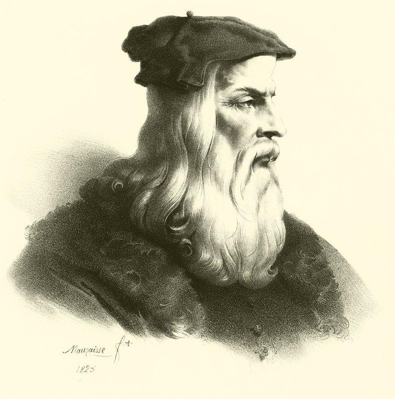 Leonardo Da Vinci, porträtt (gravyr) av French School