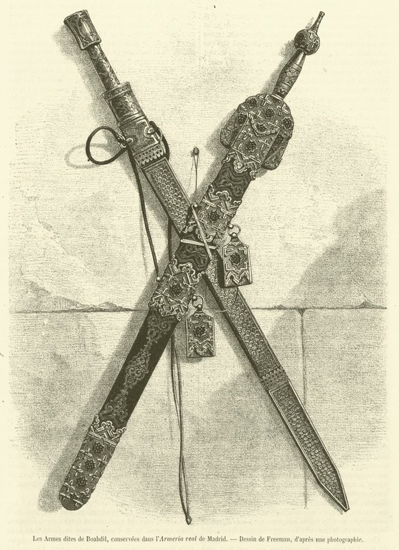 De så kallade Boabdil Arms, bevarade i Real Armory of Madrid (gravyr) av French School