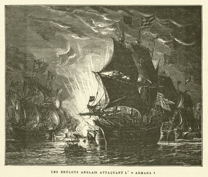 The English Brulots Attacking the Armada (gravyr) av French School