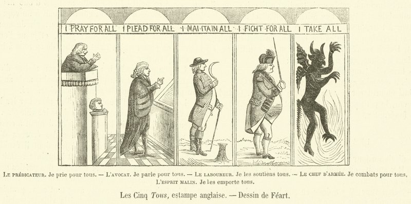 The Five All, engelskt tryck (gravyr) av French School