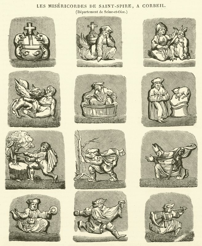 The Misericords of Saint-Spire, vid Corbeil (gravyr) av French School