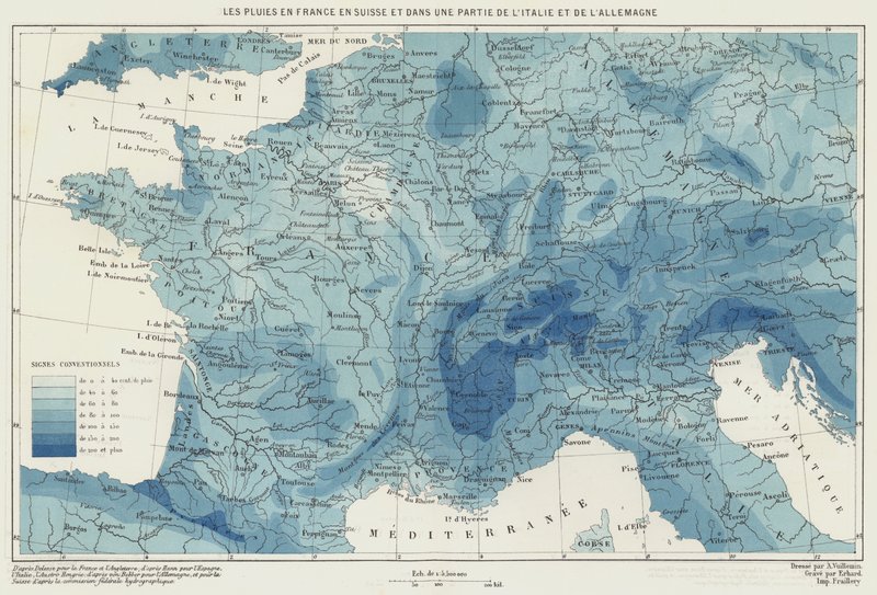 Regn i Frankrike, Schweiz och delar av Italien och Tyskland (färglitografi) av French School