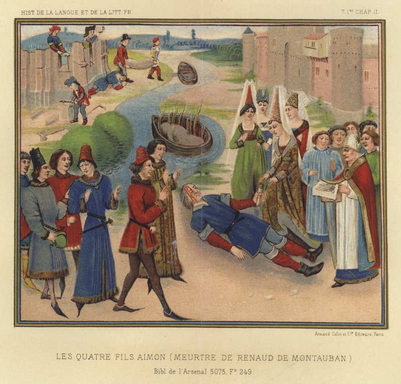 De fyra Aimon-sönerna, Mordet på Renaud De Montauban (färg litho) av French School
