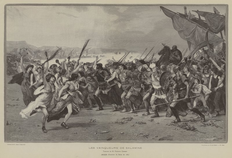 Segrarna i Salamis (gravyr) av French School
