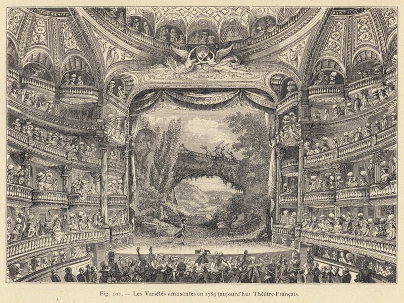 The Fun Varieties 1789, nu Theatre-Francais (gravyr) av French School