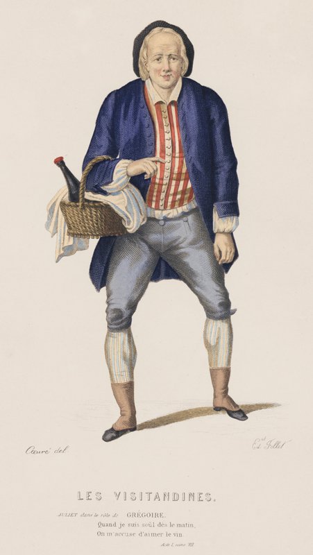 Les Visitandines, Akt I, Scen VII (färgad gravyr) av French School