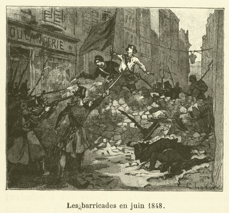 Barrikaderna i juni 1848 (gravyr) av French School